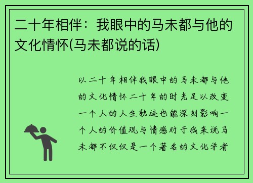 二十年相伴：我眼中的马未都与他的文化情怀(马未都说的话)